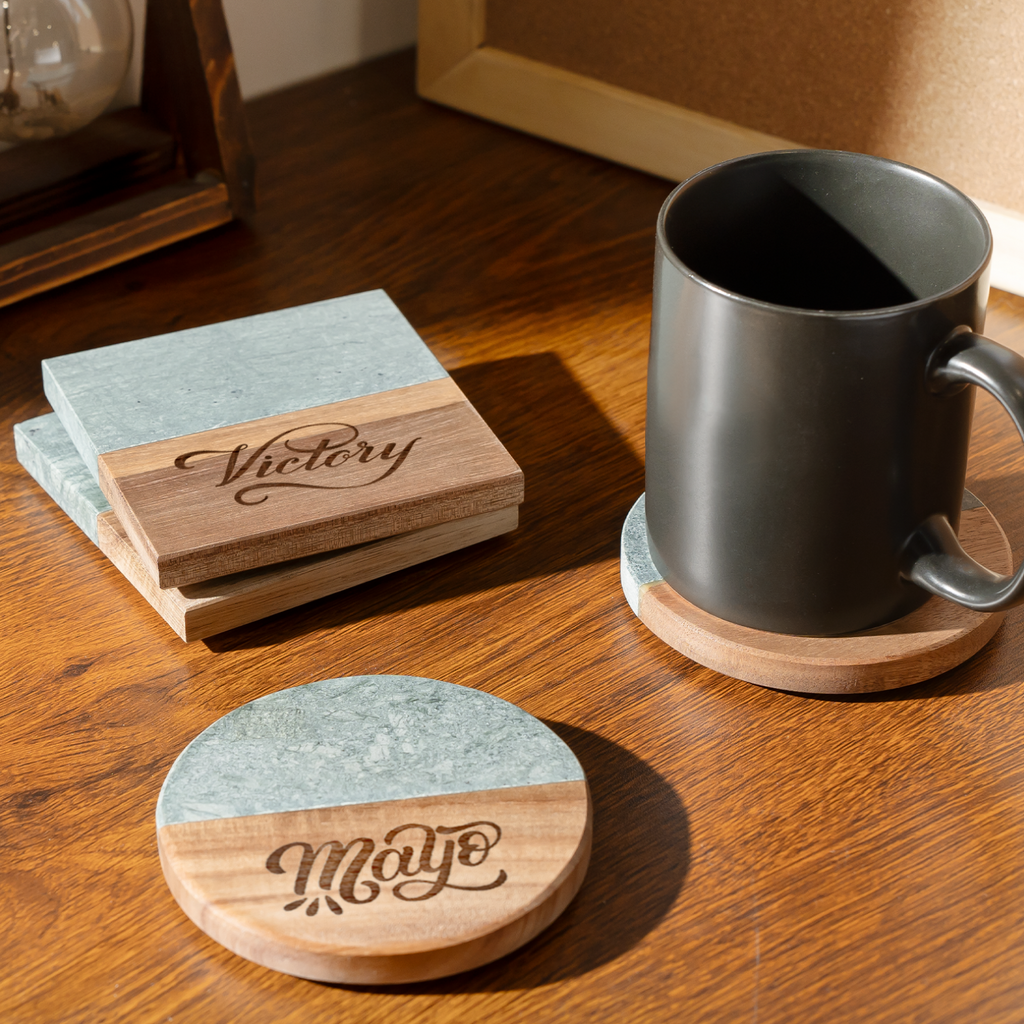 Premium Round Marble & Wood Spliced Coasters